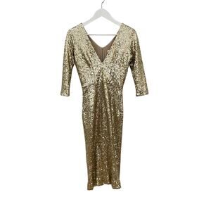 Dress The Population Size S Gold Shiny Sequin Holiday New Year’s Sheath Dress
